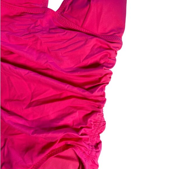 DKNY One Piece Halter‎ Swimsuit Ruched Side Tummy Control Hot Pink Size Medium - Picture 9 of 10